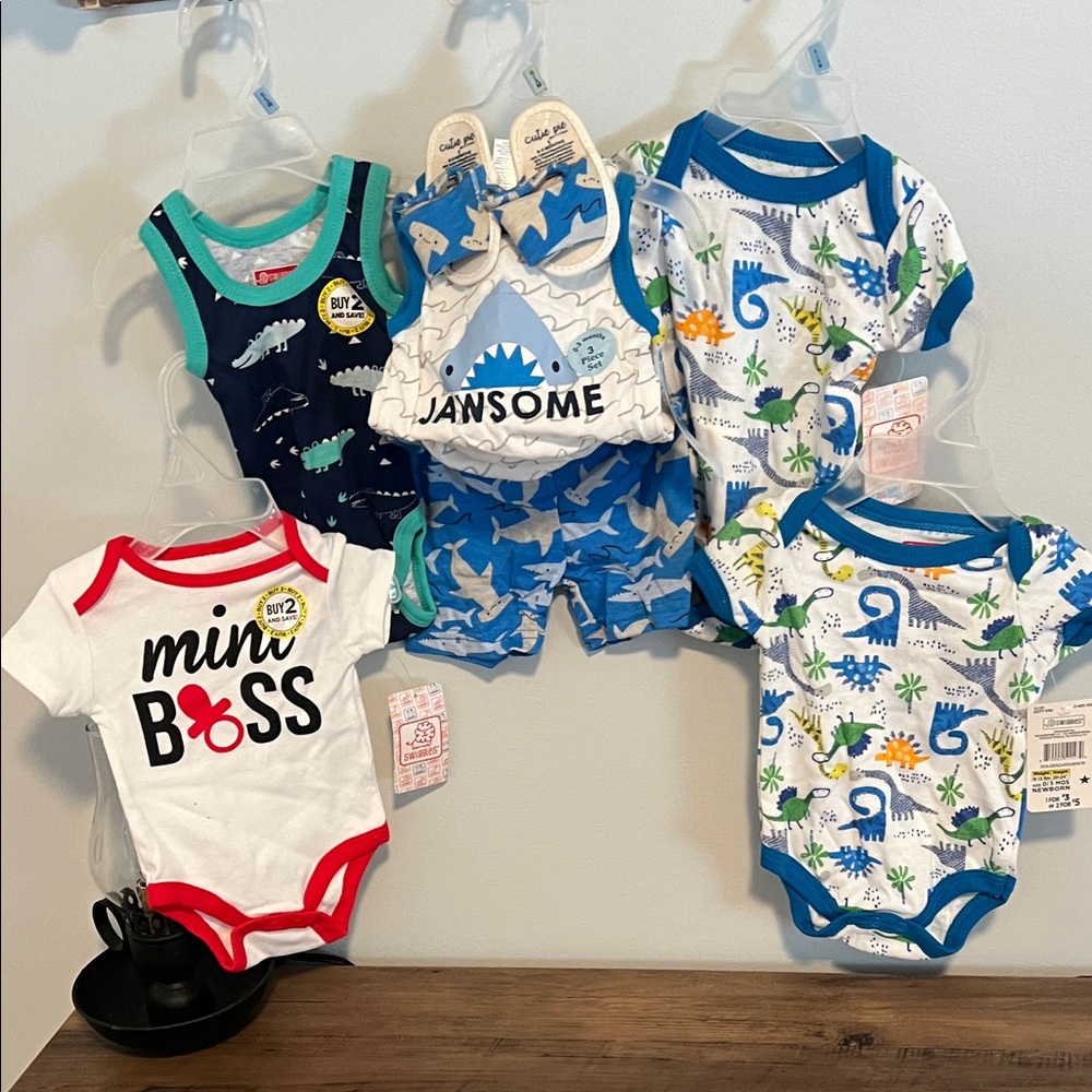 Blue Dinosaur Print Baby Onesie Set